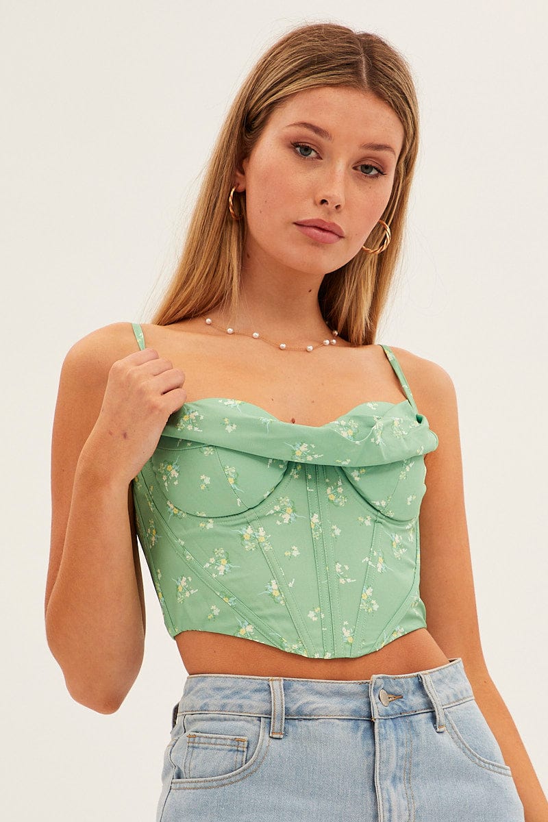 Green Corset Style Crop Top for Ally Fashion