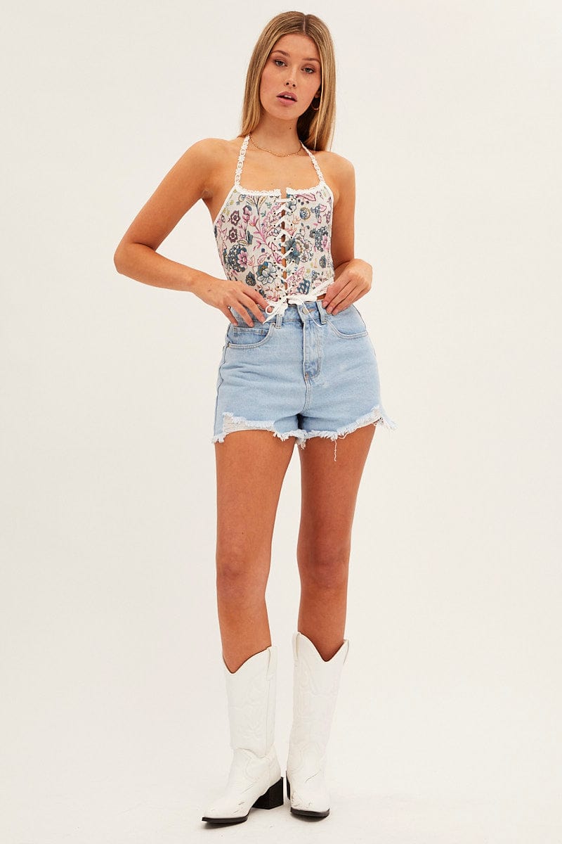 White Floral Corset Top for Ally Fashion