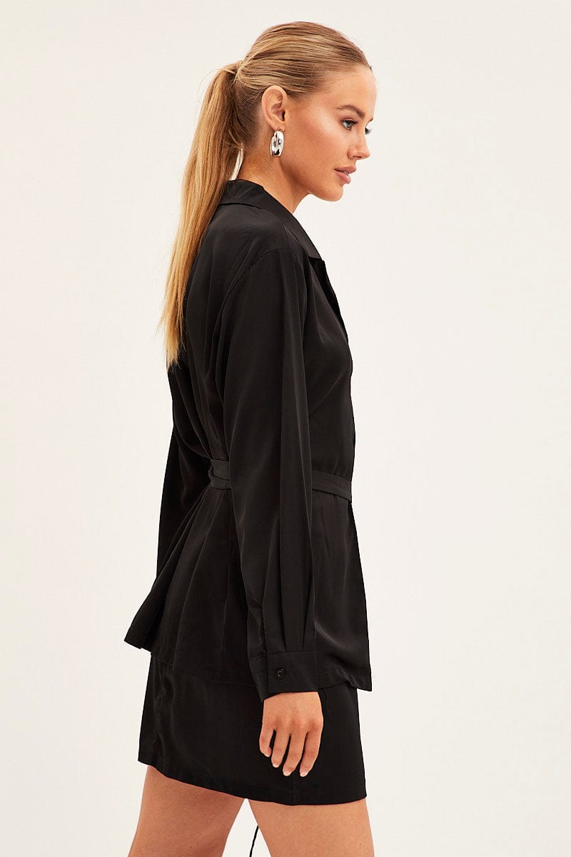 Black Shirt Top Long Sleeve Satin for Ally Fashion