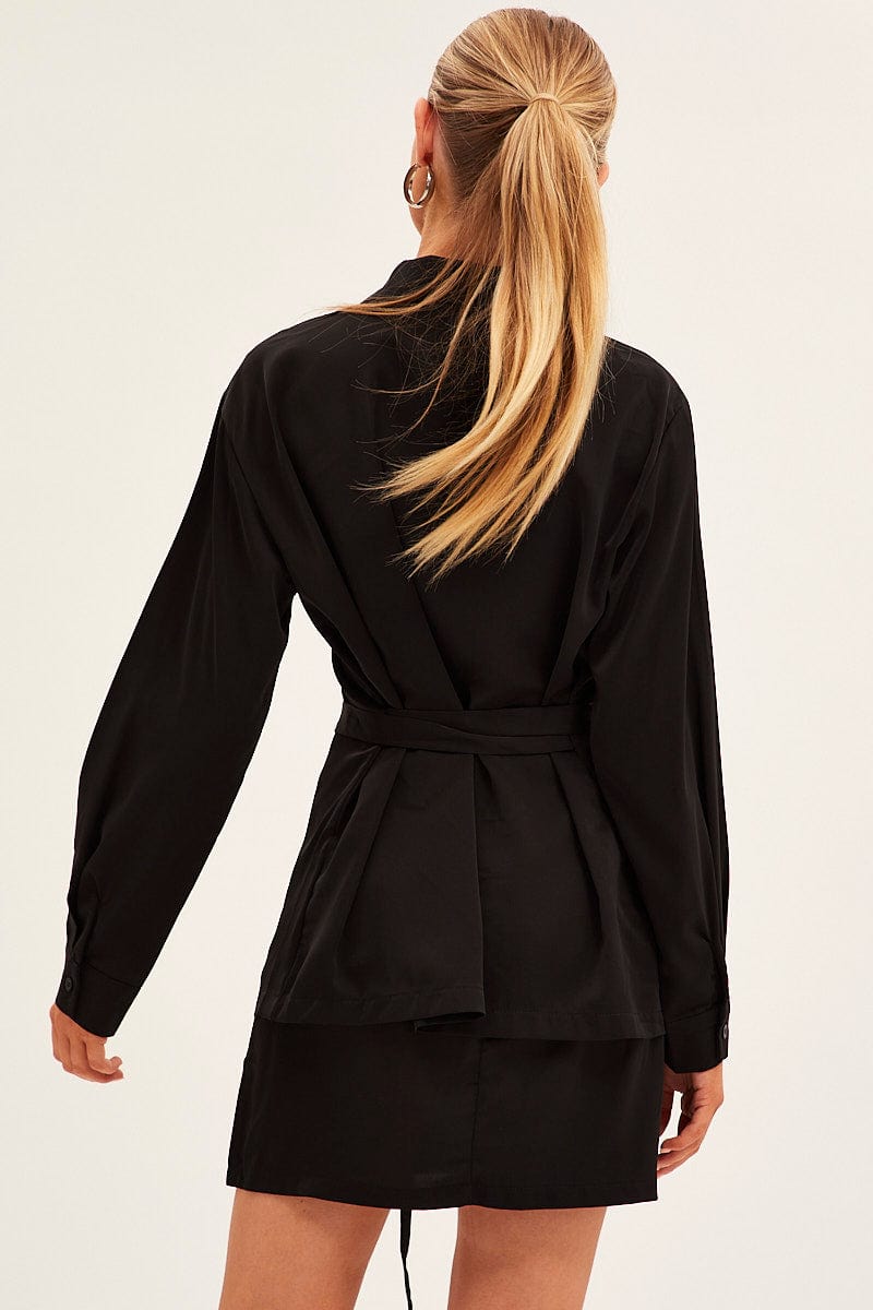 Black Shirt Top Long Sleeve Satin for Ally Fashion