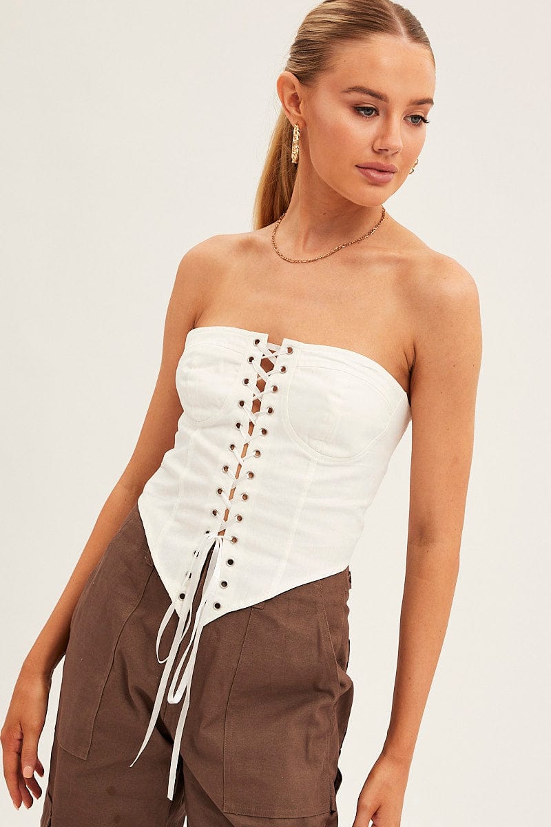 White Front Tie Corset Top for Ally Fashion