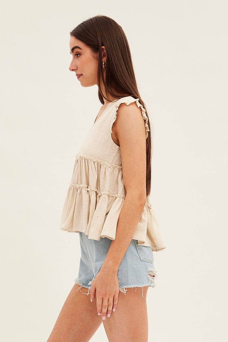 Beige Ruffle Tiered Top for Ally Fashion