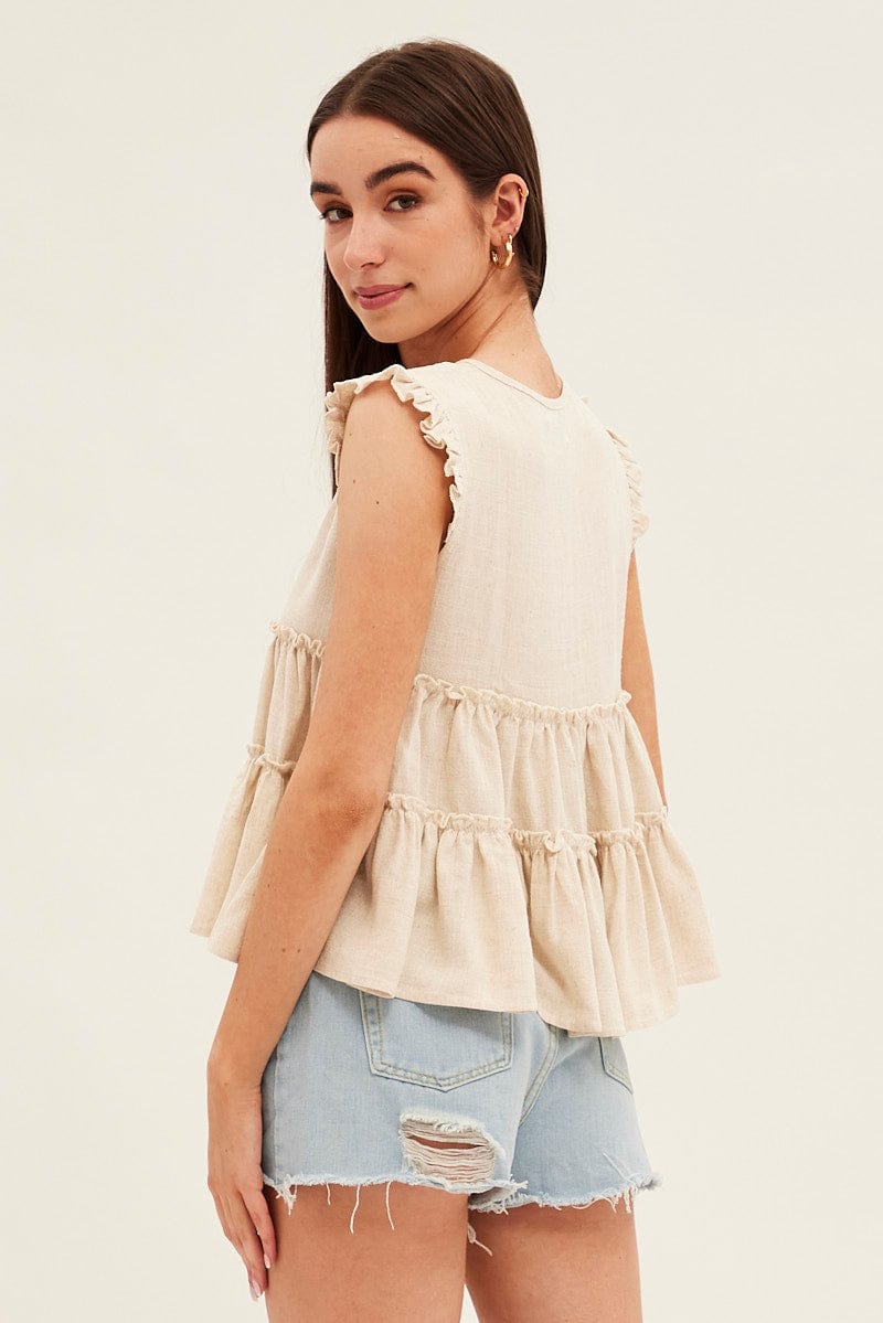 Beige Ruffle Tiered Top for Ally Fashion