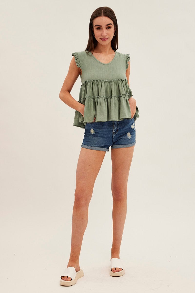 Green Ruffle Tiered Top | Ally Fashion