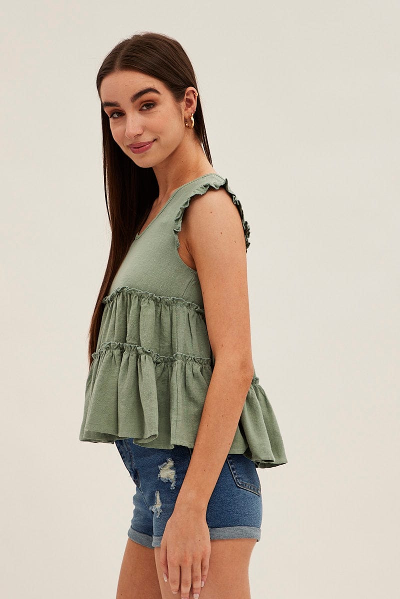 Green Ruffle Tiered Top | Ally Fashion