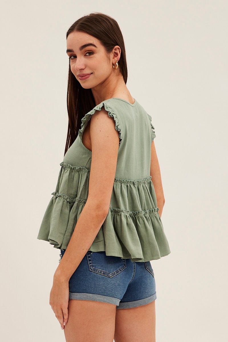 Green Ruffle Tiered Top | Ally Fashion