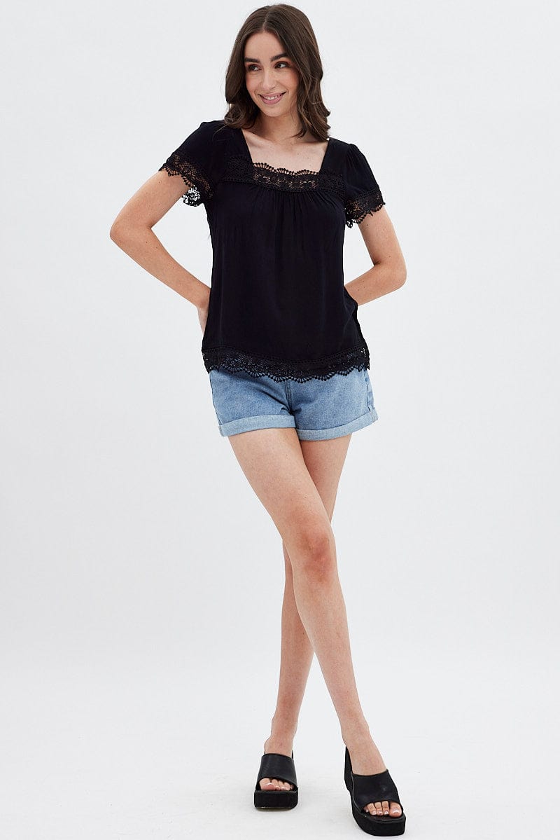 Black Lace Trim Top for Ally Fashion