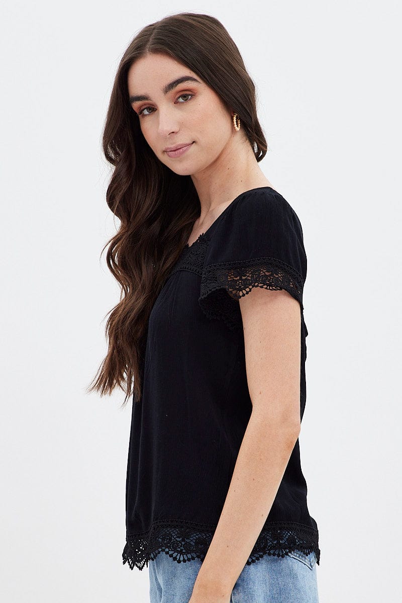 Black Lace Trim Top for Ally Fashion