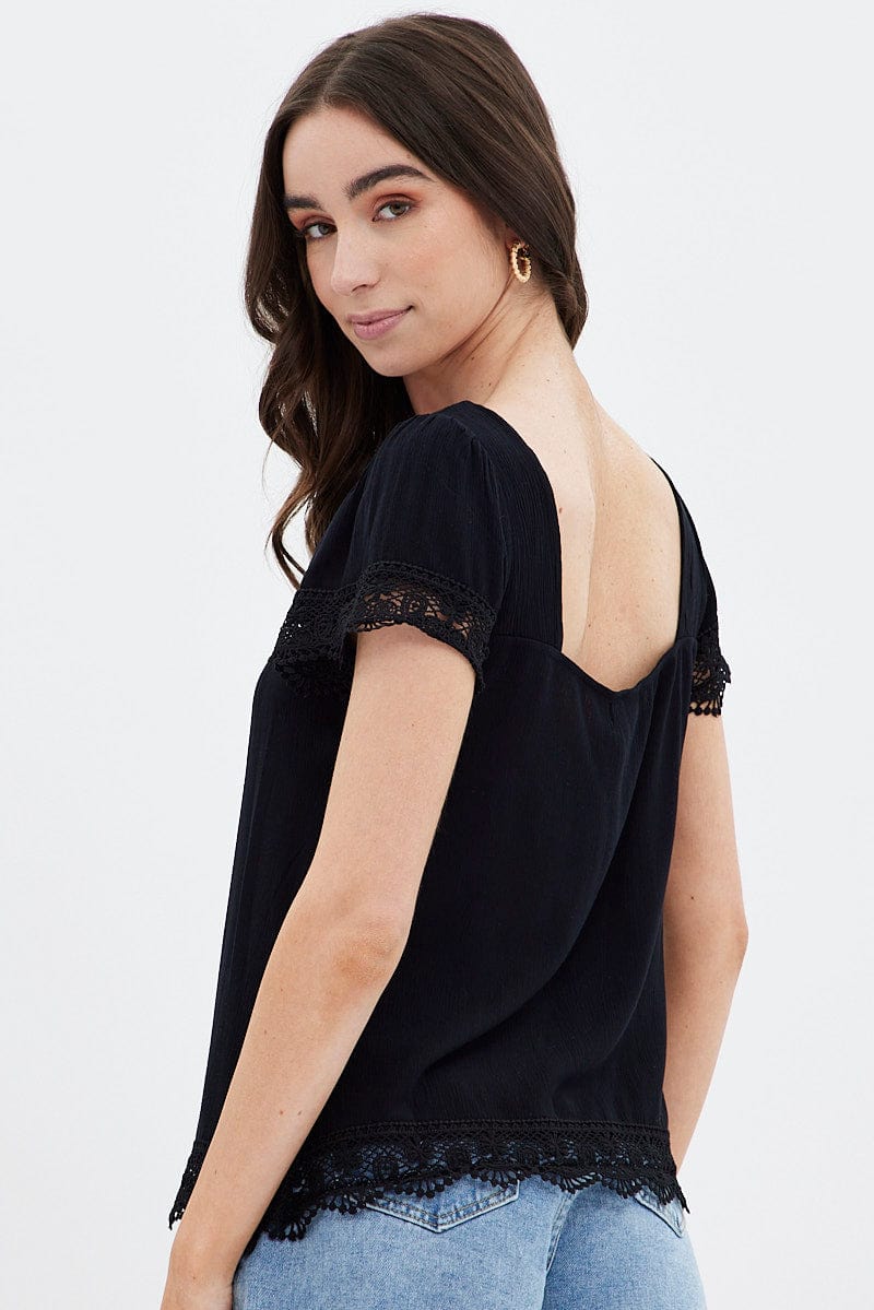 Black Lace Trim Top for Ally Fashion