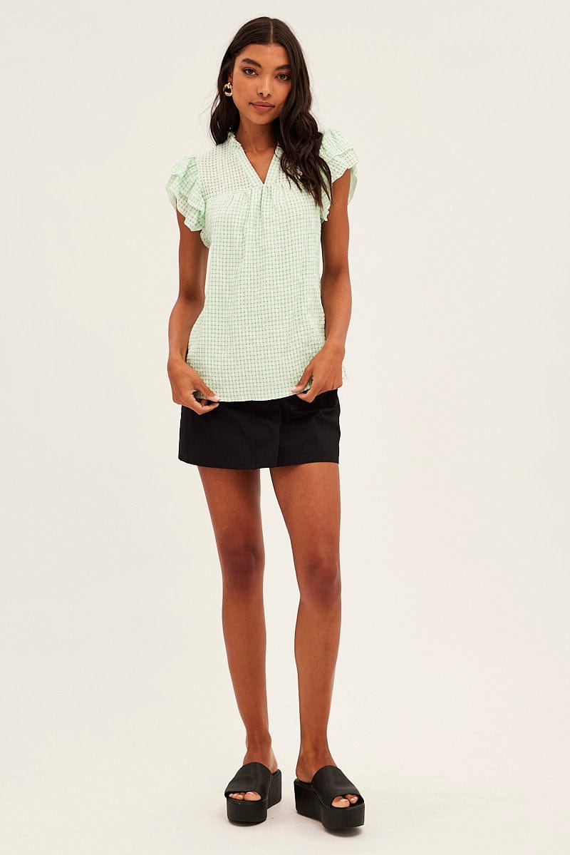 Green Ruffle Sleeve Top | Ally Fashion