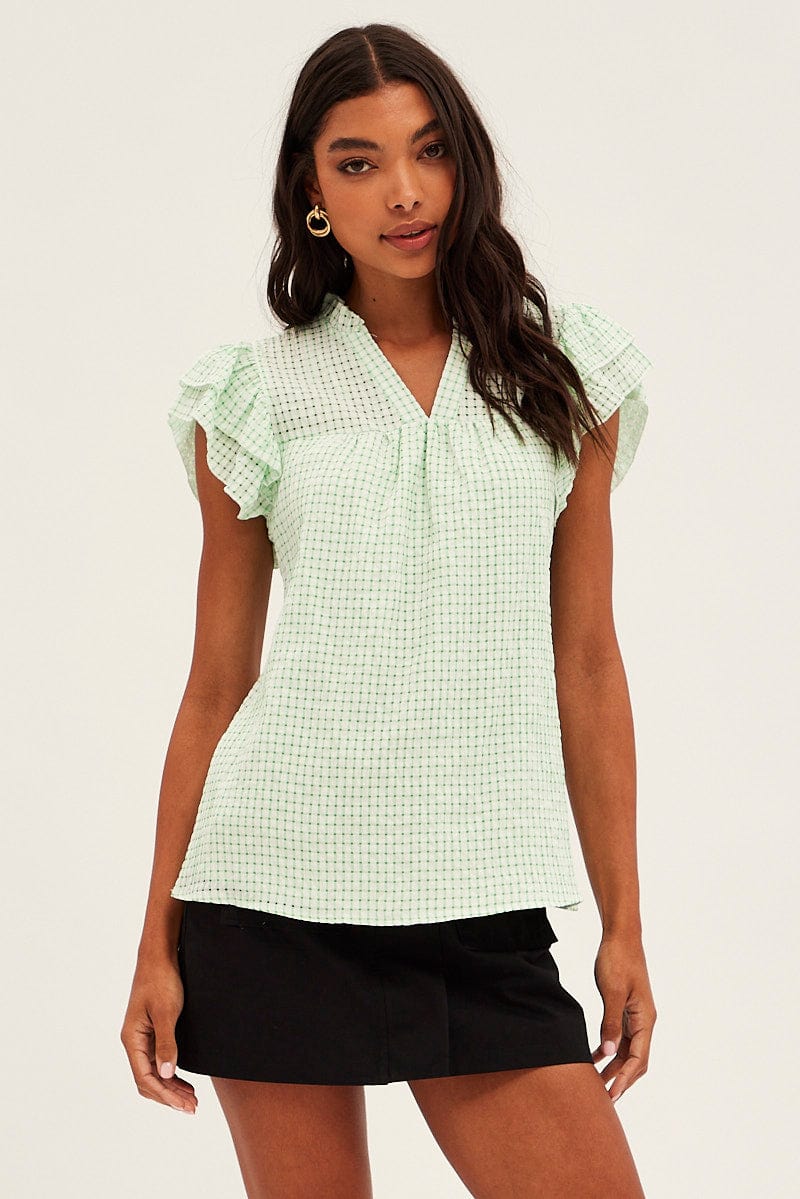 Green Ruffle Sleeve Top | Ally Fashion