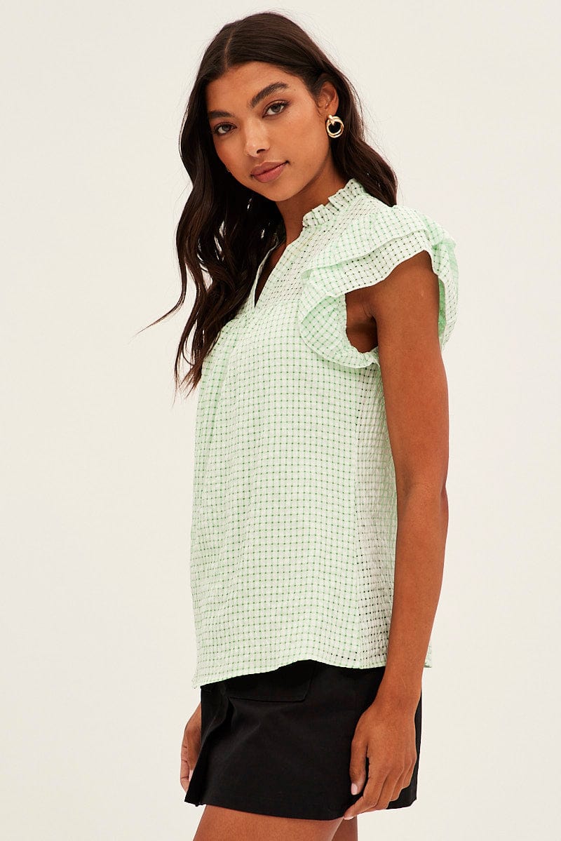 Green Ruffle Sleeve Top | Ally Fashion