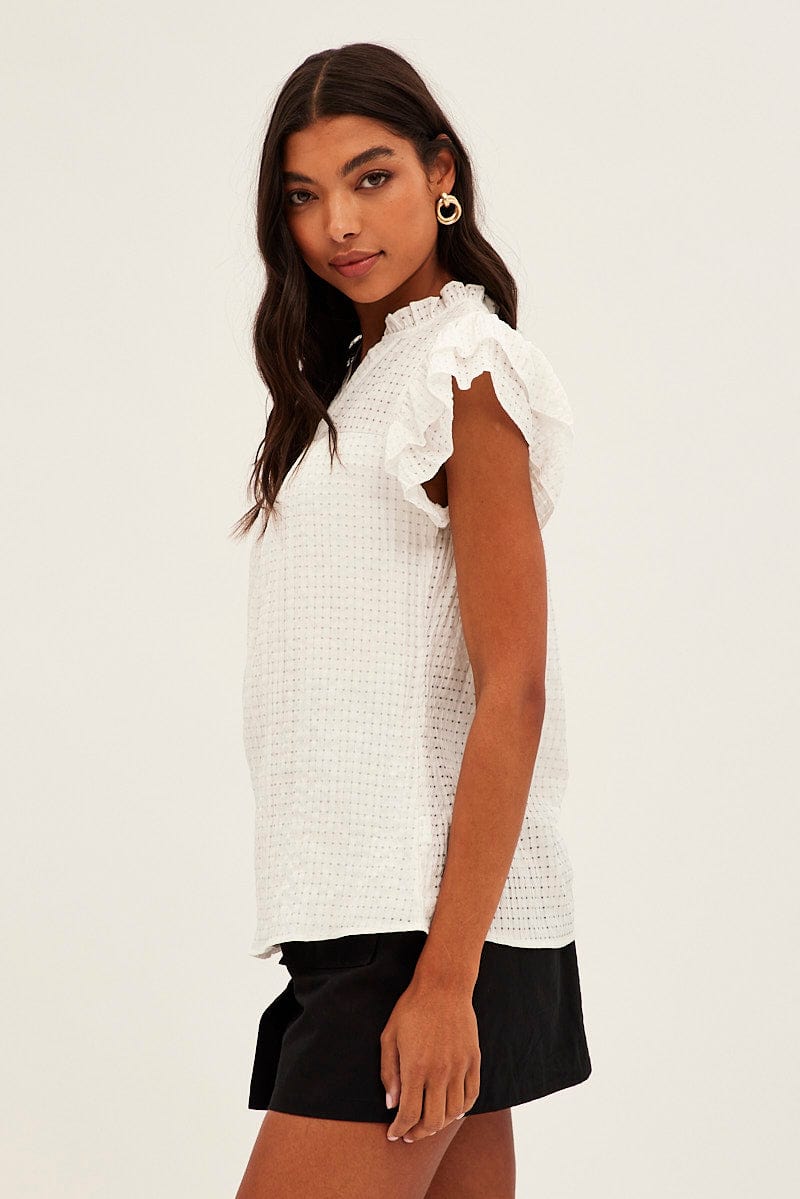 White Ruffle Sleeve Top for Ally Fashion