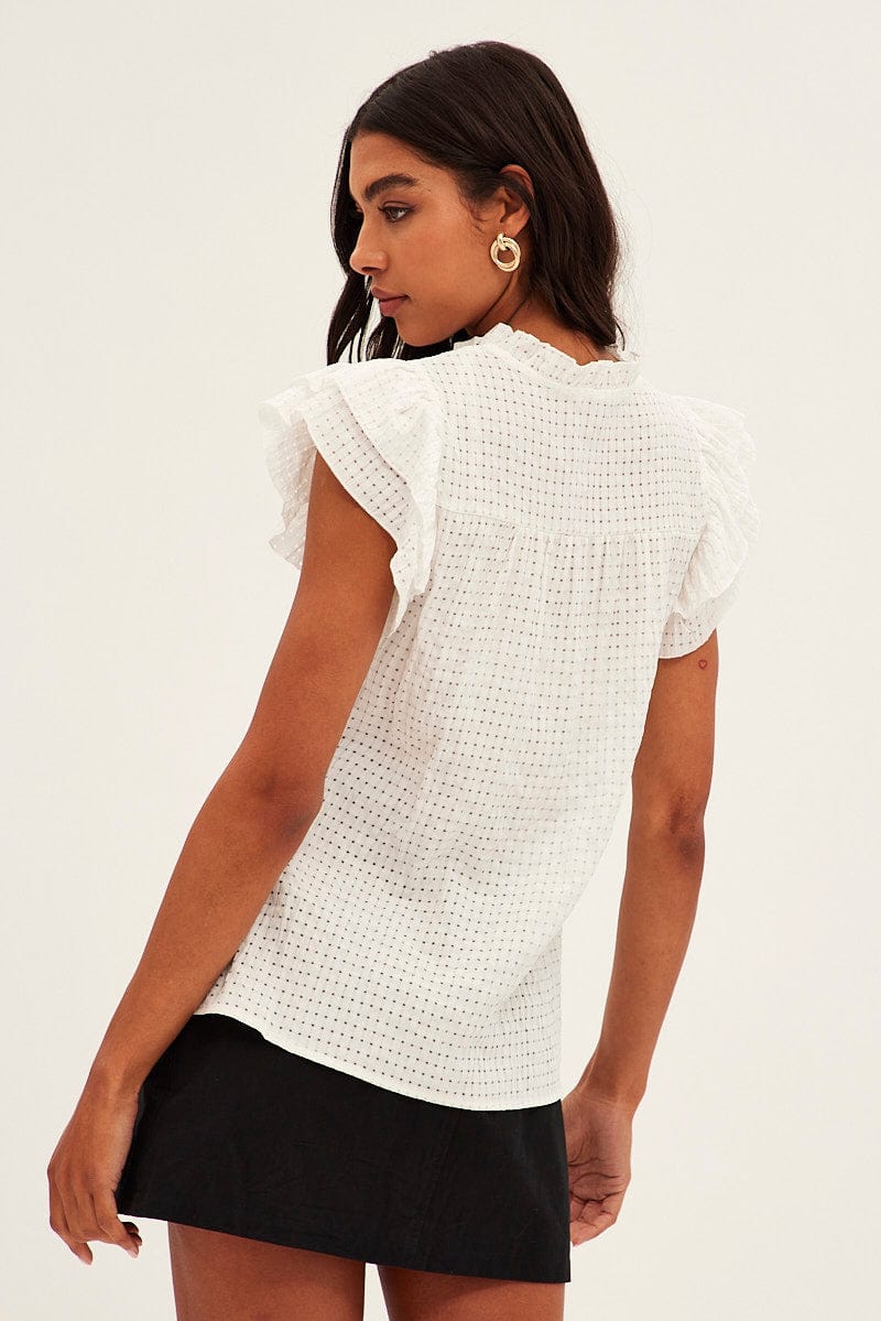 White Ruffle Sleeve Top for Ally Fashion