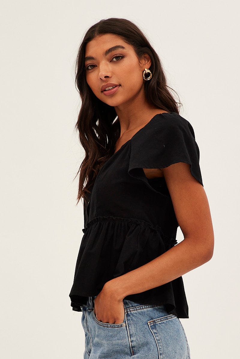 Black Bell Sleeve Peplum Top | Ally Fashion