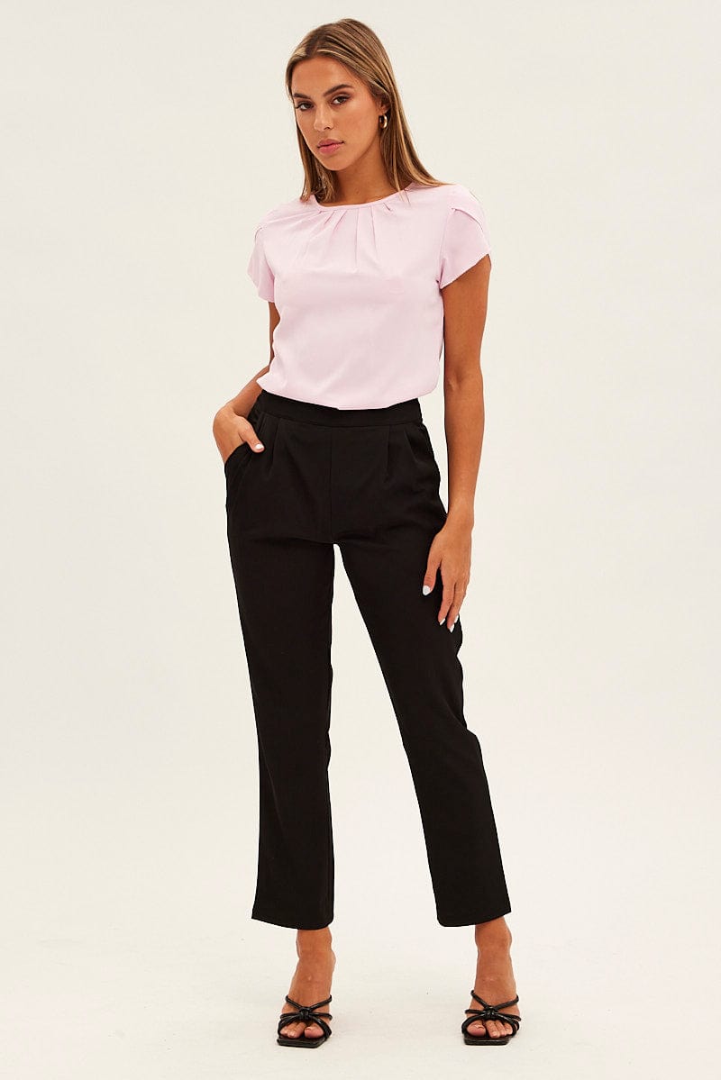 Pink Pleat Detail Workwear Top for Ally Fashion