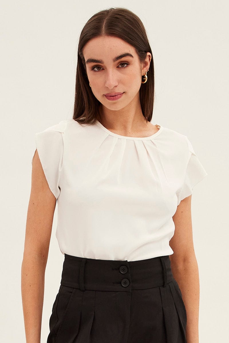 White Pleat Detail Workwear Top for Ally Fashion
