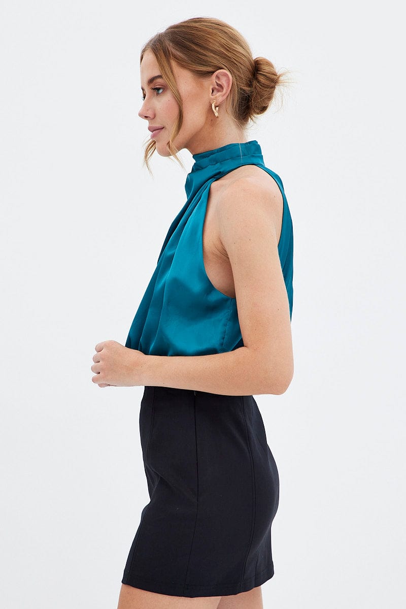 Blue Cami Top Sleeveless High Neck for Ally Fashion