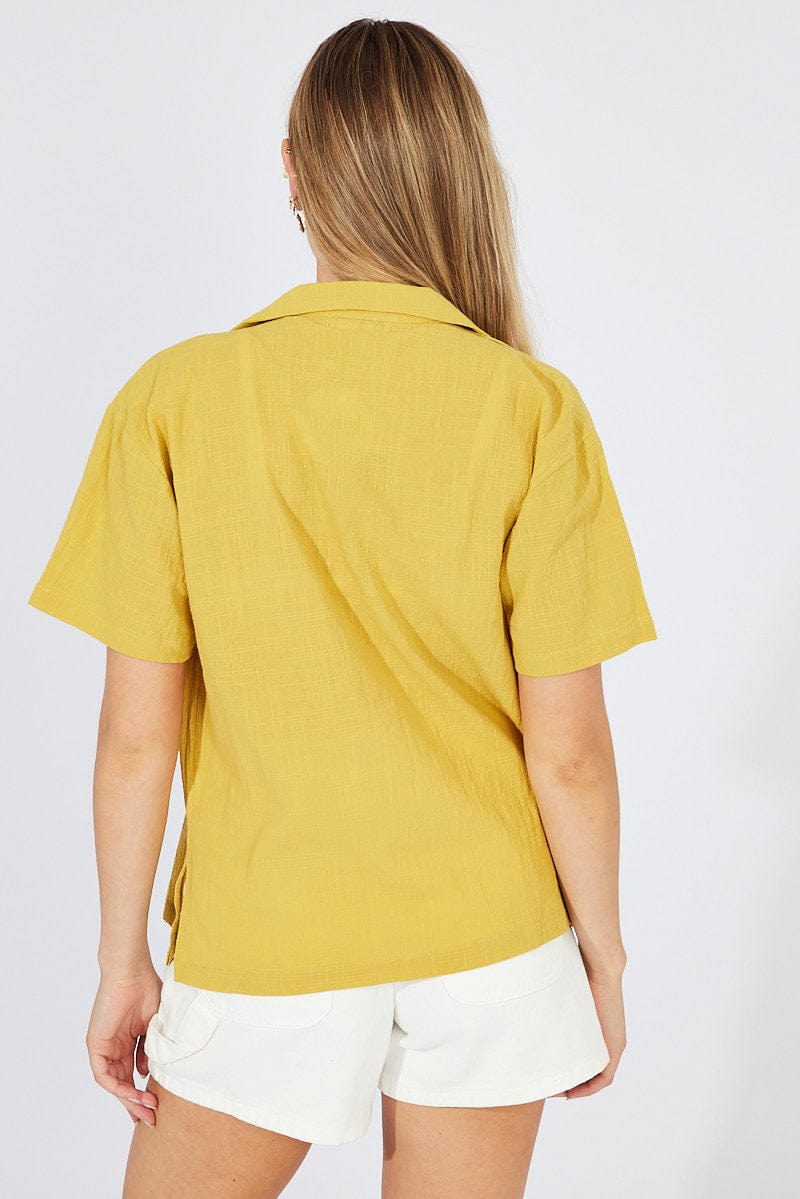 Yellow Shirt Short Sleeve Collared Neck for Ally Fashion