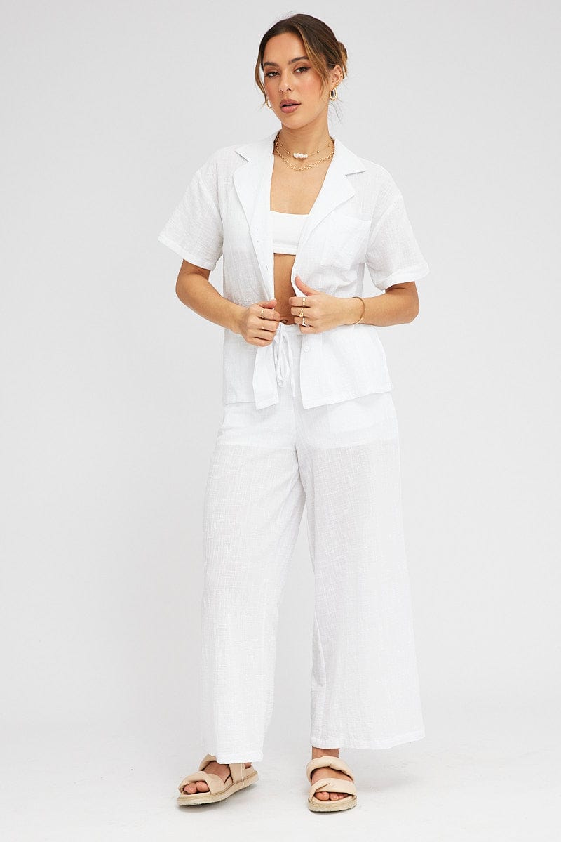 White Shirt Short Sleeve Collared Neck for Ally Fashion