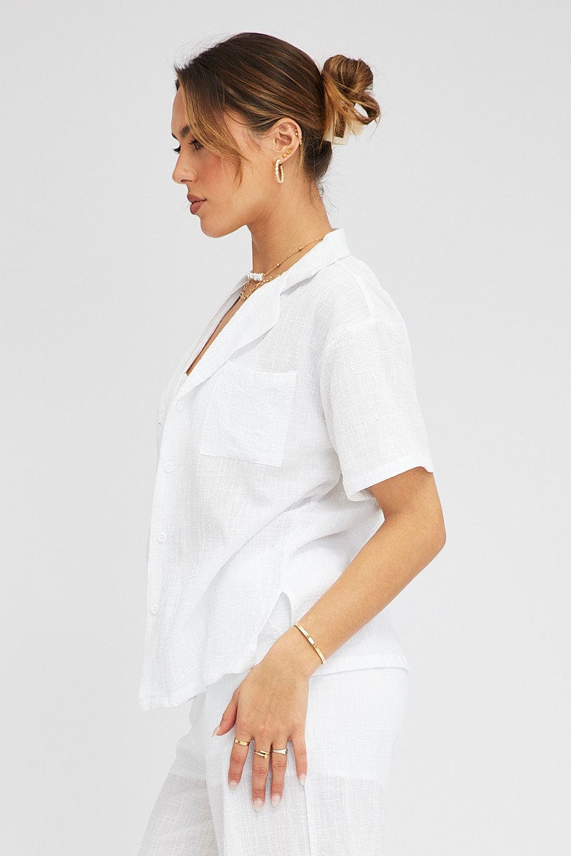 White Shirt Short Sleeve Collared Neck for Ally Fashion
