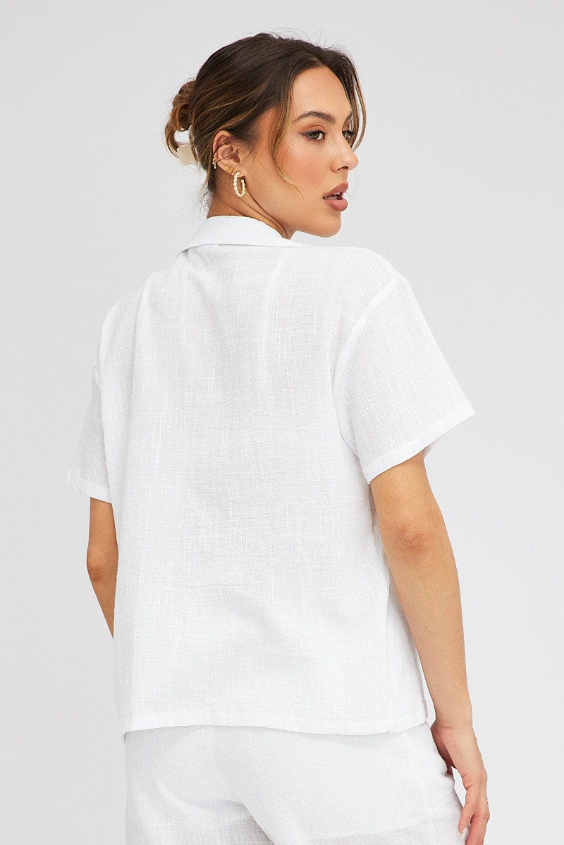 White Shirt Short Sleeve Collared Neck for Ally Fashion