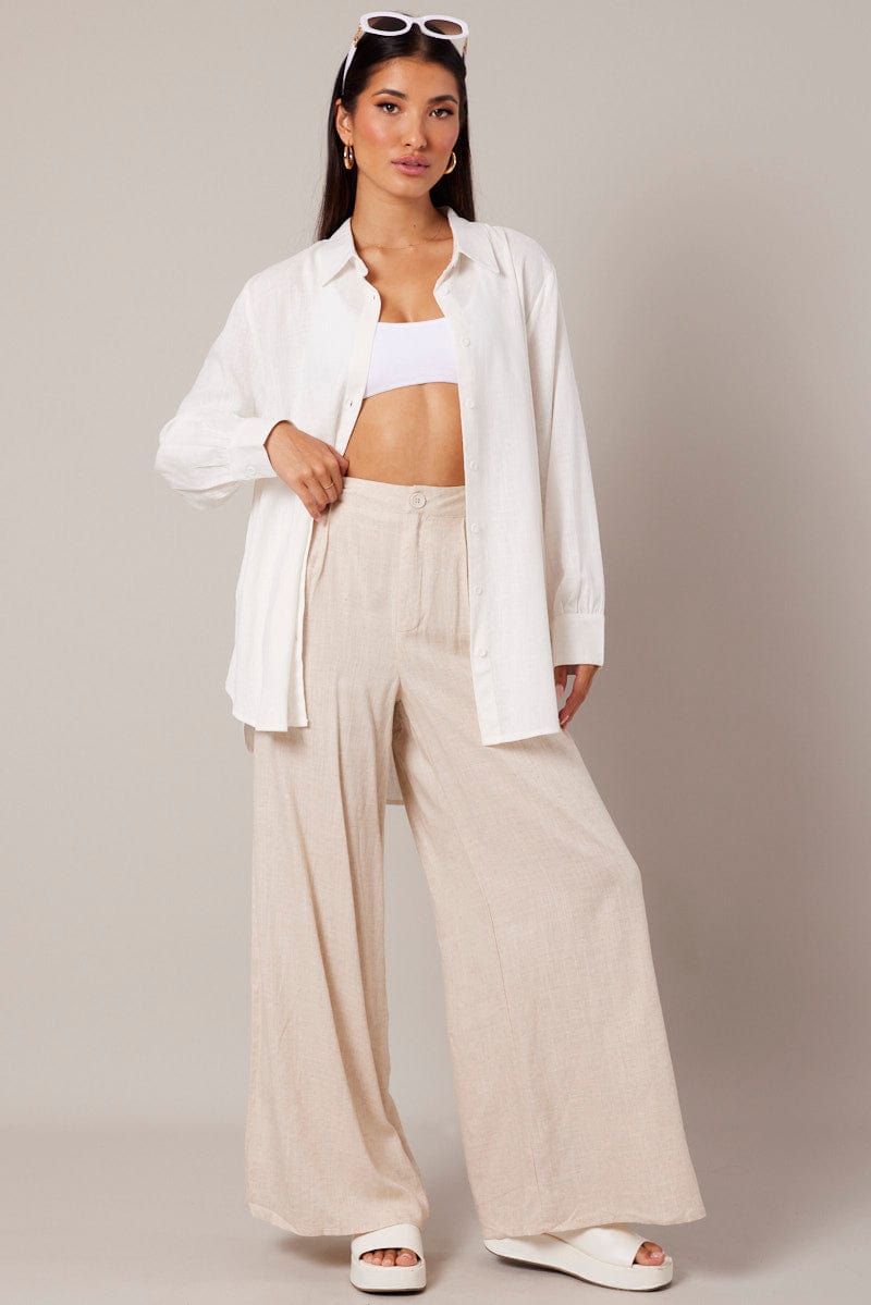 White Relaxed Shirt Long Sleeve Textured for Ally Fashion