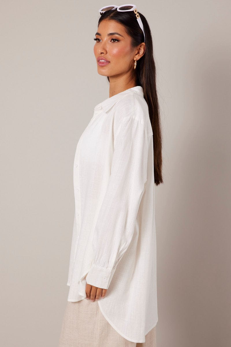 White Relaxed Shirt Long Sleeve Textured for Ally Fashion