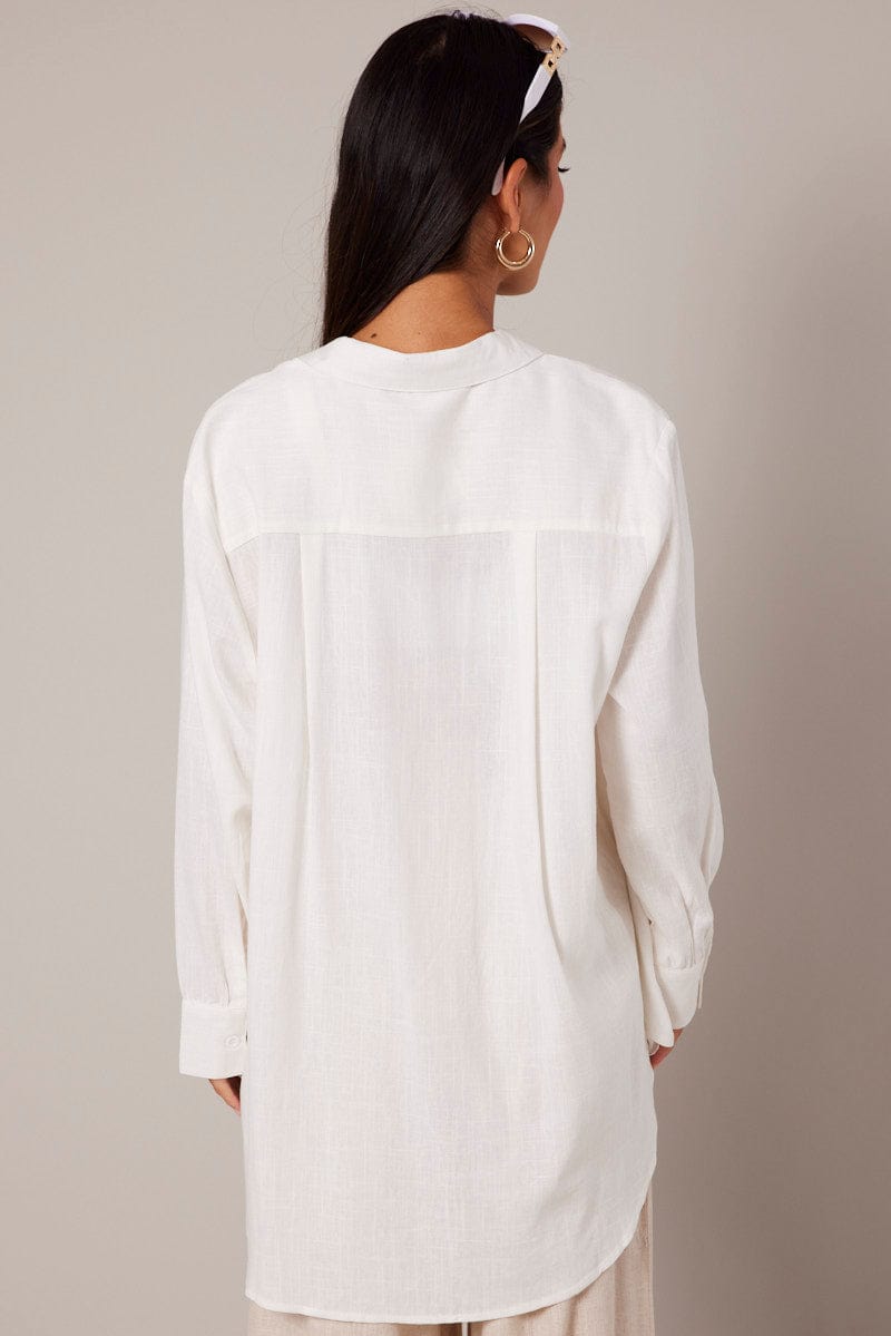 White Relaxed Shirt Long Sleeve Textured for Ally Fashion