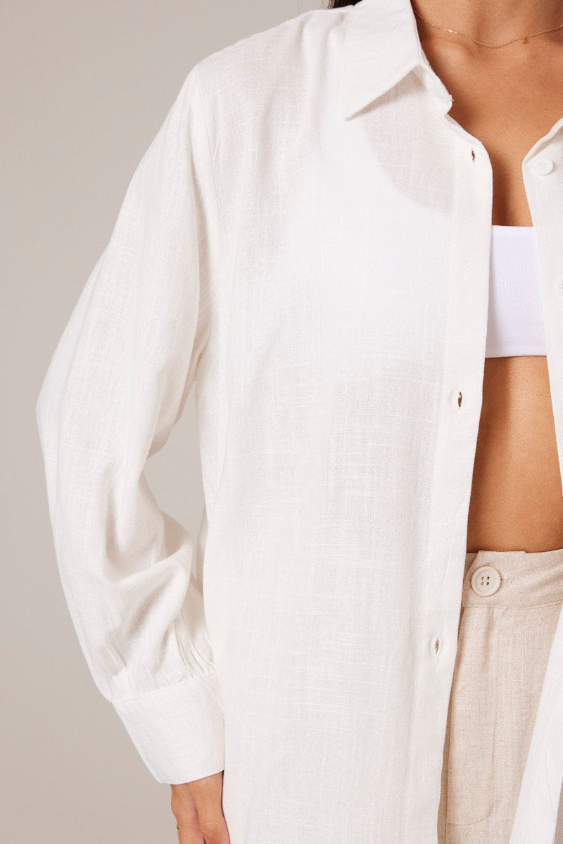 White Relaxed Shirt Long Sleeve Textured for Ally Fashion
