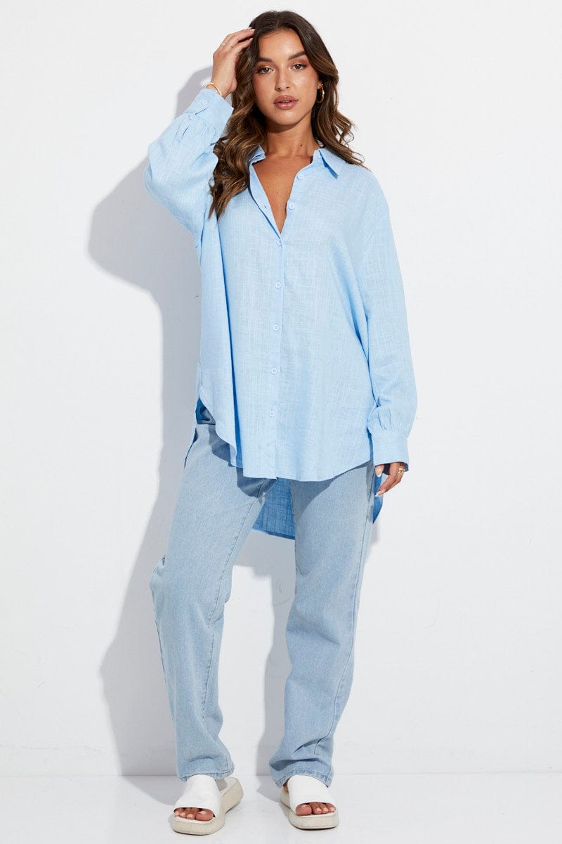 Blue Shirt Long Sleeve Collar for Ally Fashion