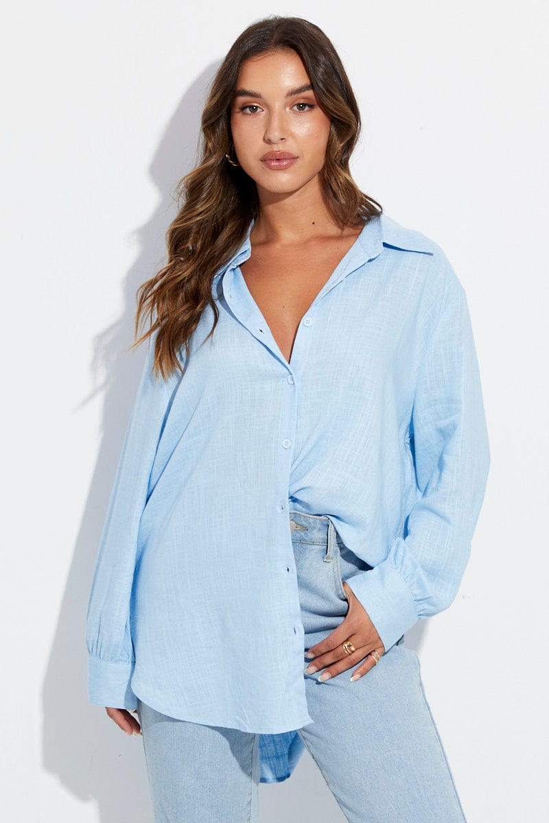 Blue Shirt Long Sleeve Collar for Ally Fashion