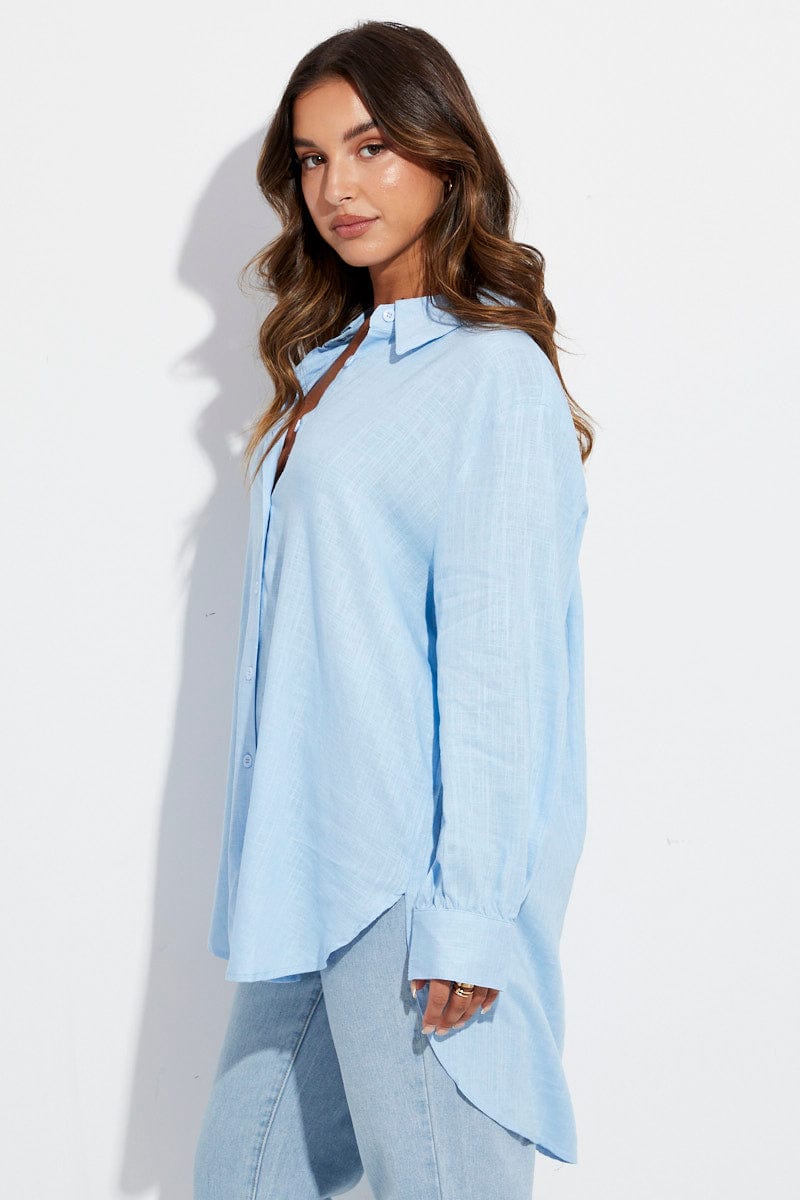 Blue Shirt Long Sleeve Collar for Ally Fashion