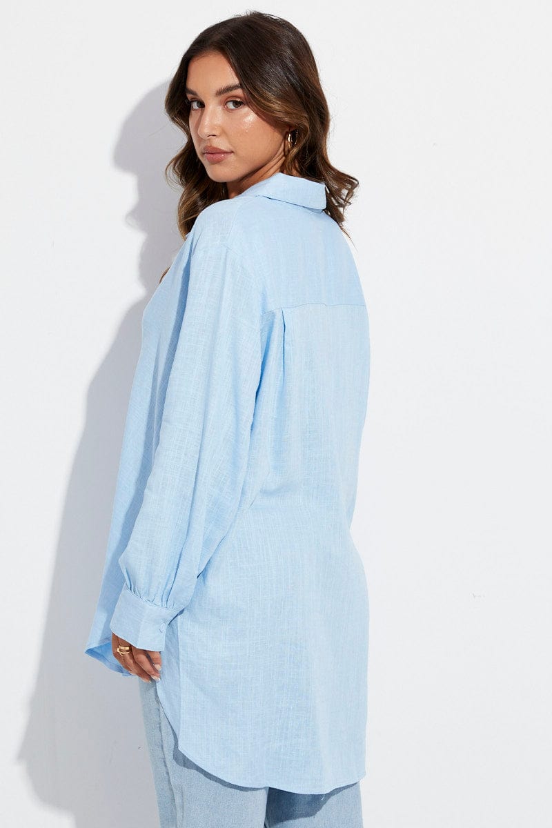 Blue Shirt Long Sleeve Collar for Ally Fashion