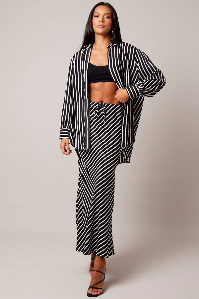 Black Stripe Relaxed Shirt Long Sleeve for Ally Fashion