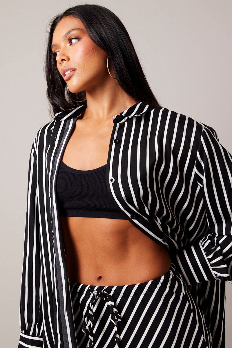 Black Stripe Relaxed Shirt Long Sleeve for Ally Fashion