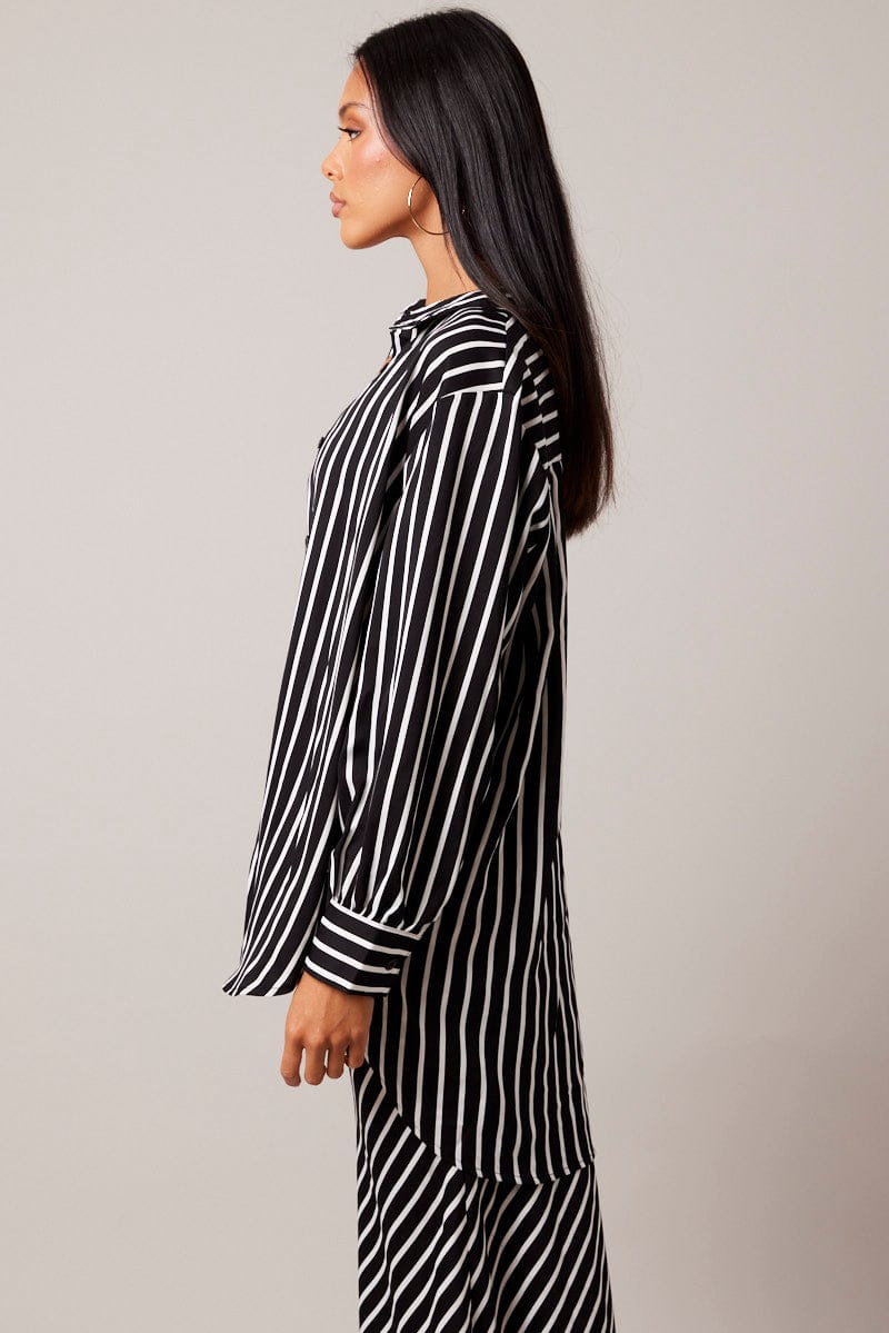 Black Stripe Relaxed Shirt Long Sleeve for Ally Fashion