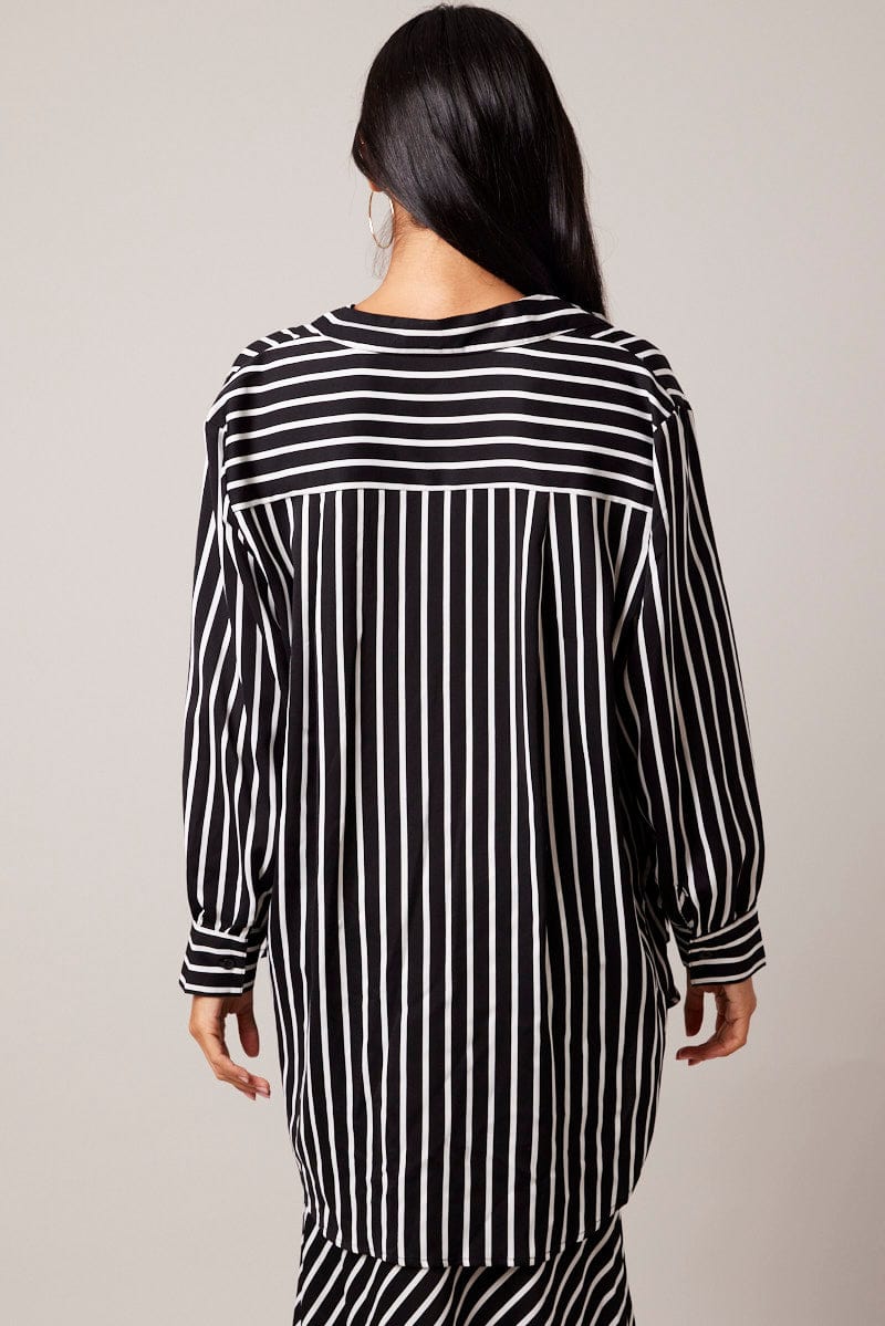 Black Stripe Relaxed Shirt Long Sleeve for Ally Fashion