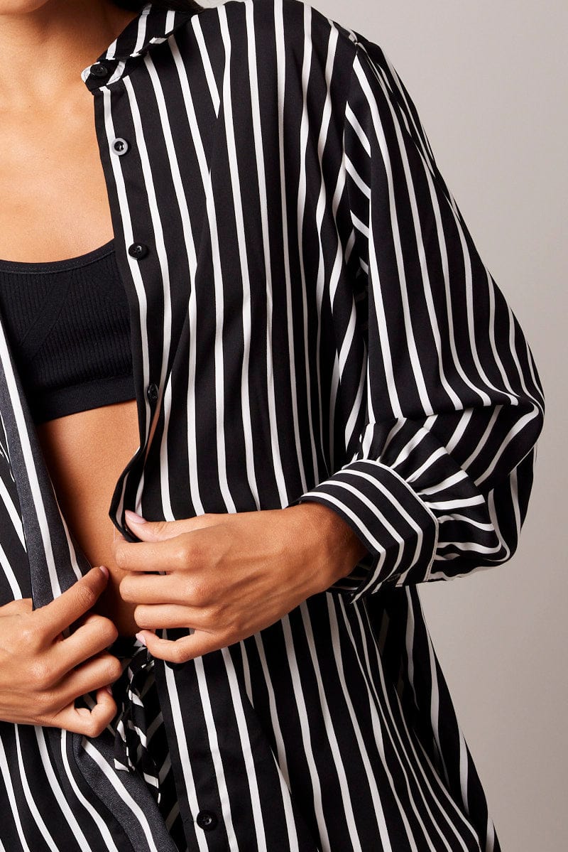 Black Stripe Relaxed Shirt Long Sleeve for Ally Fashion