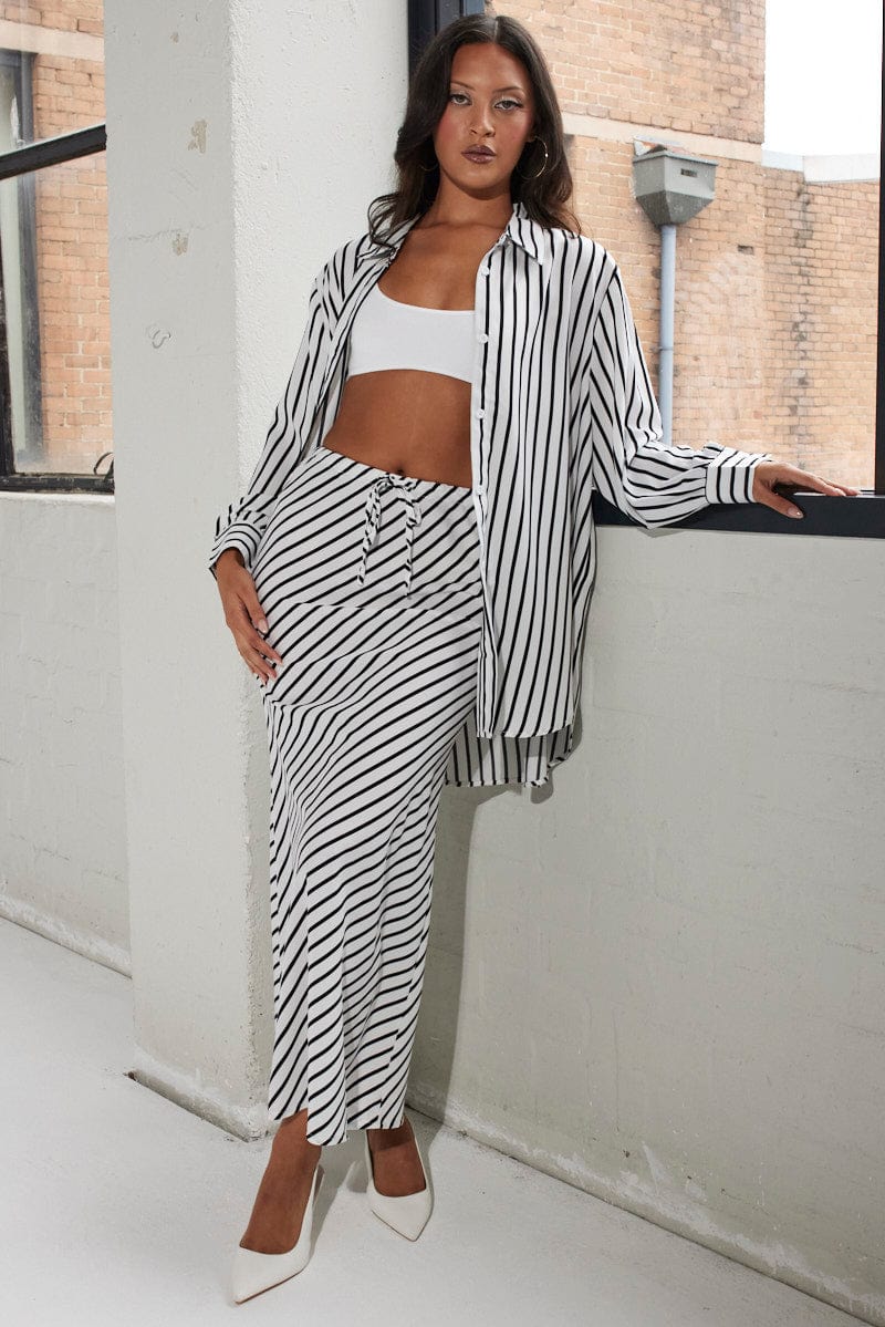 White Stripe Relaxed Shirt Long Sleeve for Ally Fashion