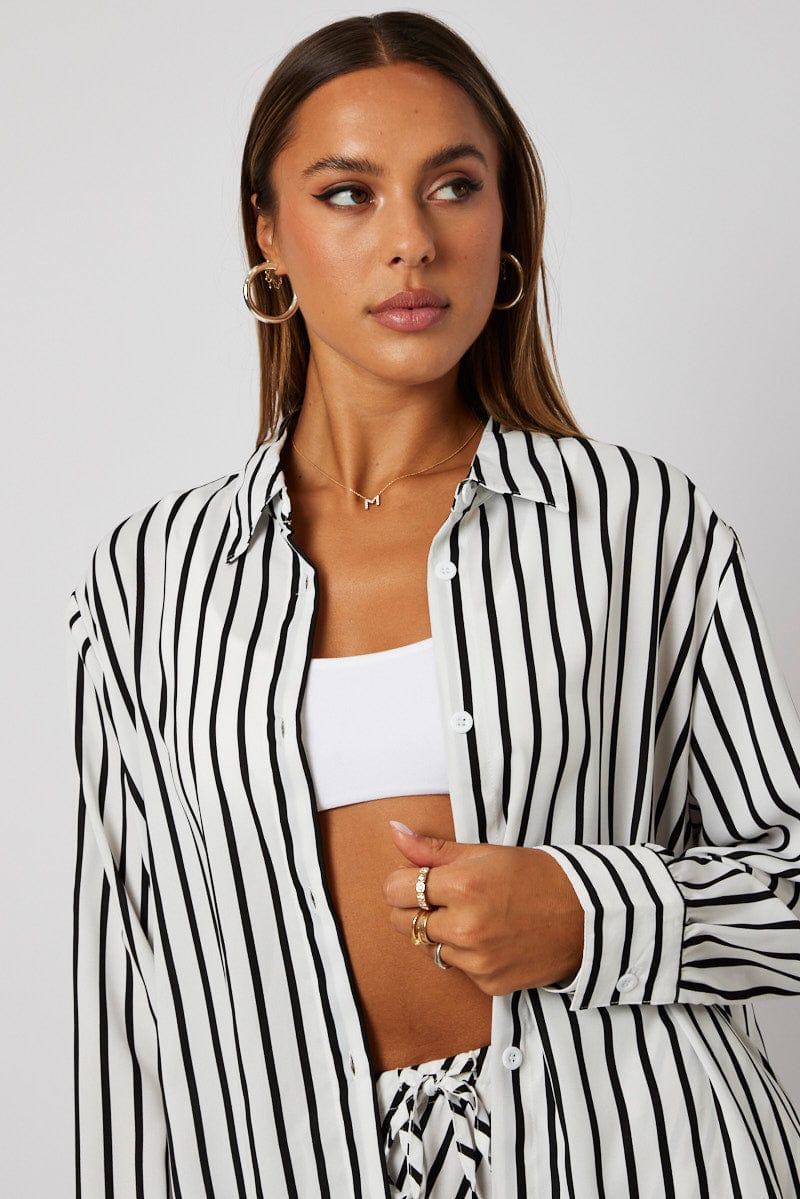 White Stripe Relaxed Shirt Long Sleeve for Ally Fashion