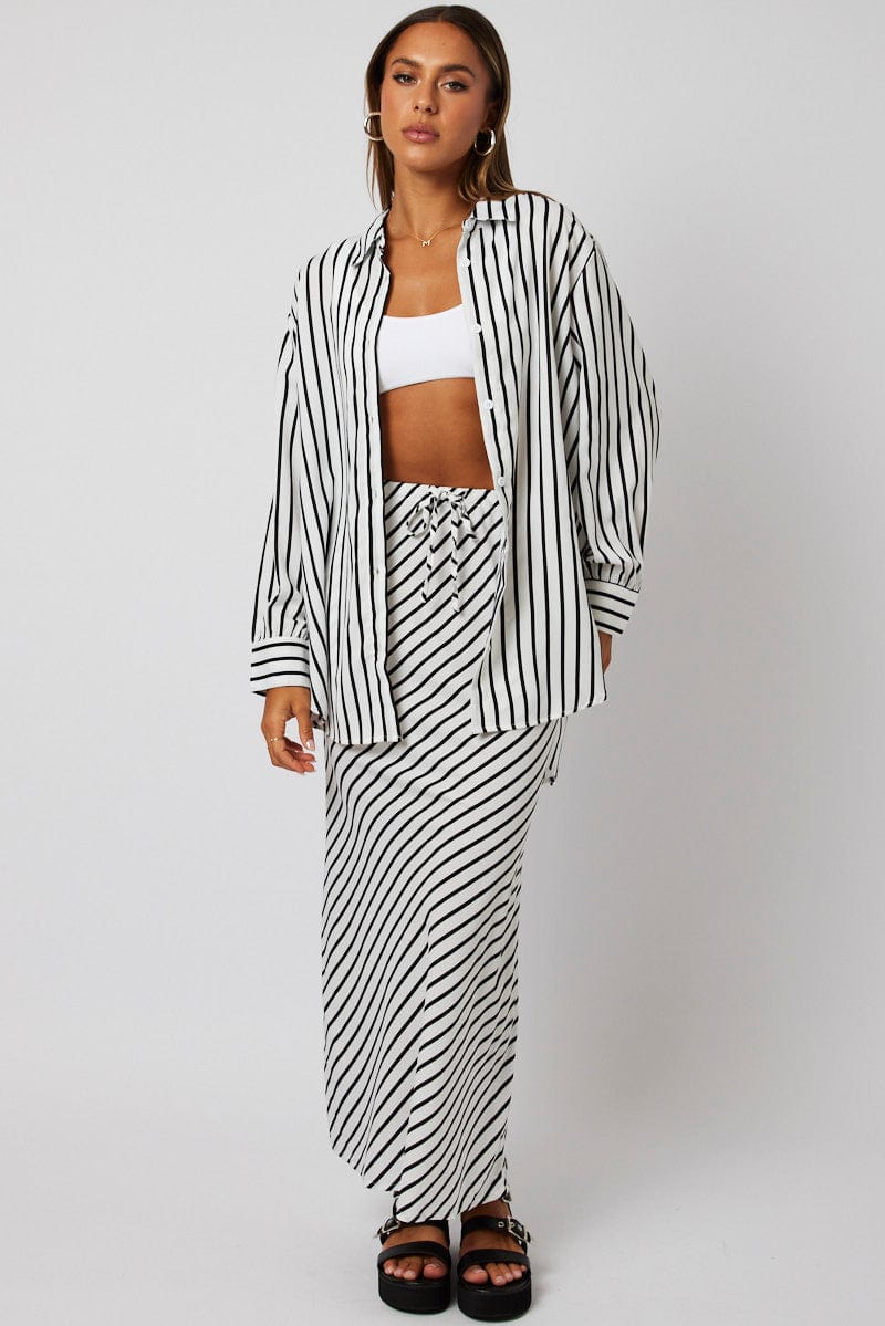 White Stripe Relaxed Shirt Long Sleeve for Ally Fashion