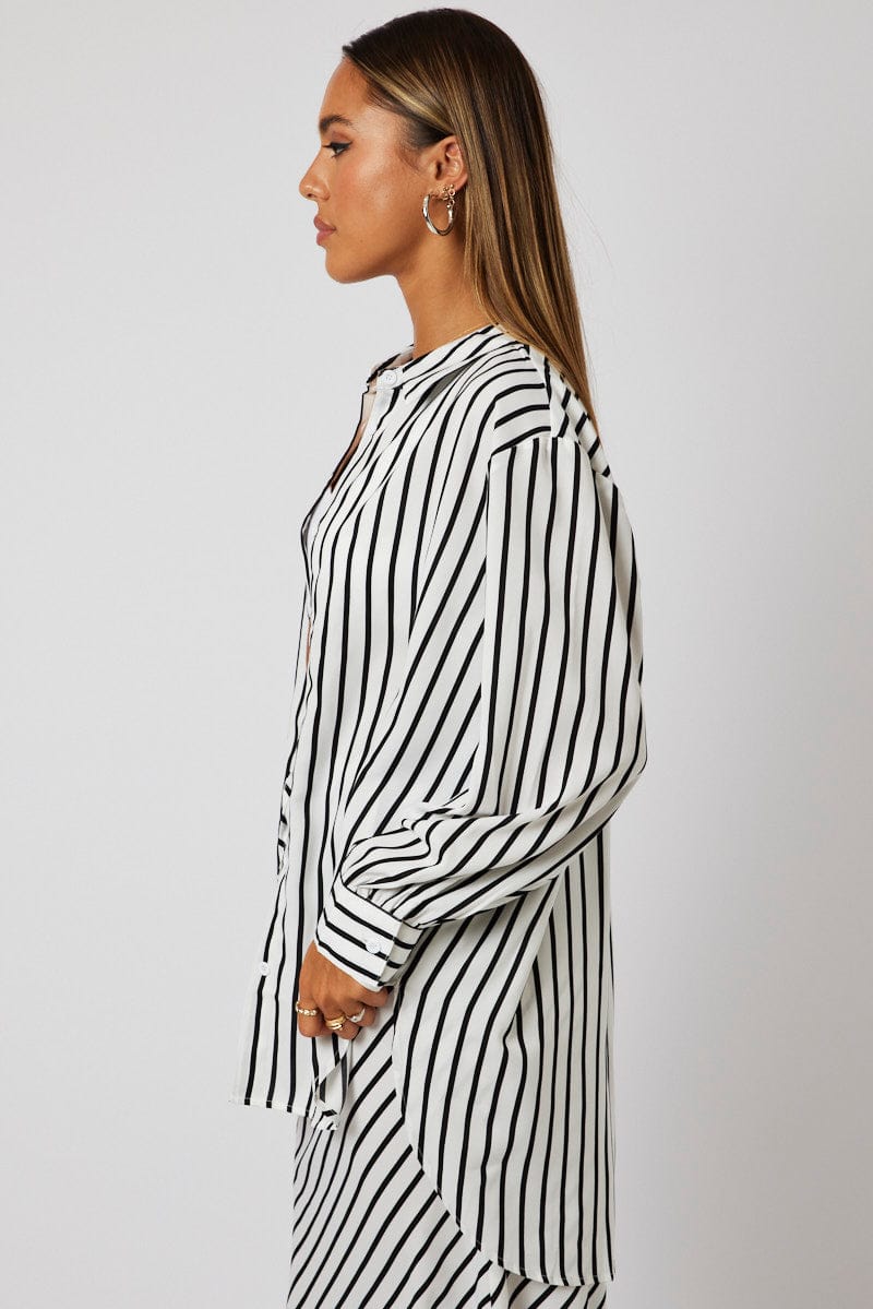 White Stripe Relaxed Shirt Long Sleeve for Ally Fashion