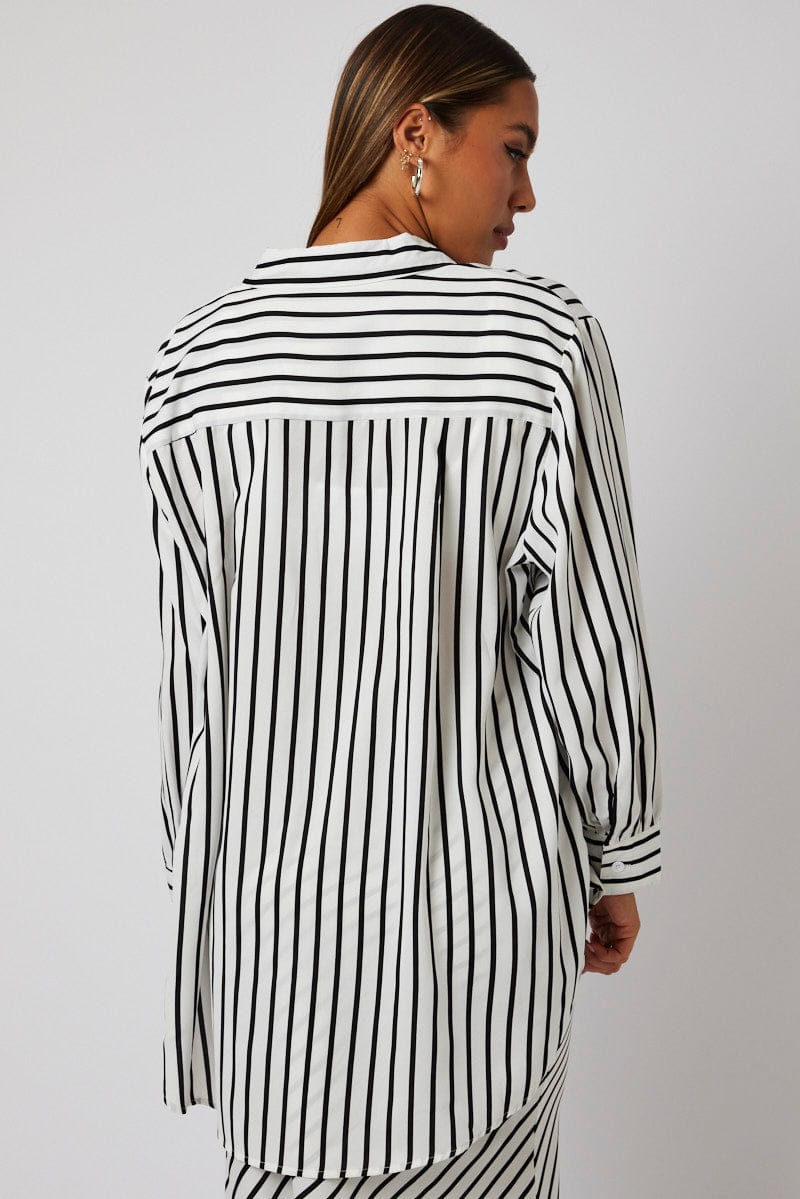 White Stripe Relaxed Shirt Long Sleeve for Ally Fashion