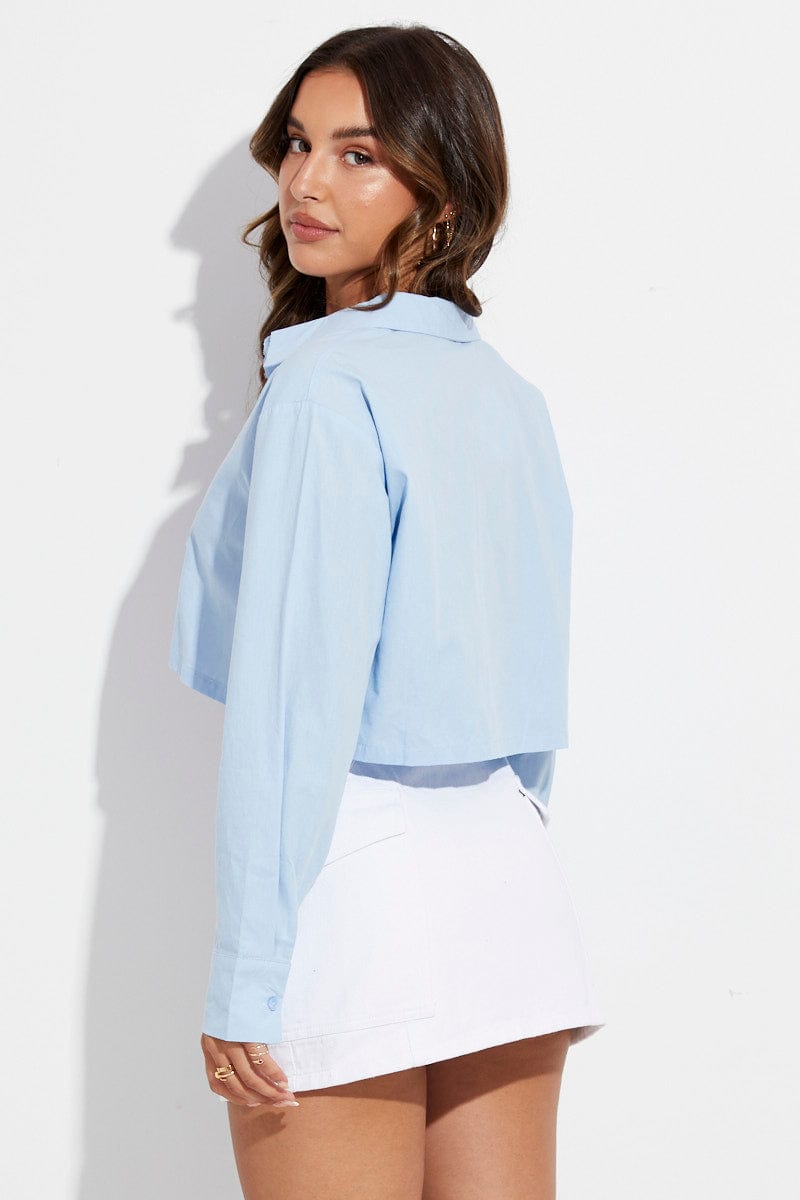 Blue Shirt Collar Long Sleeve for Ally Fashion