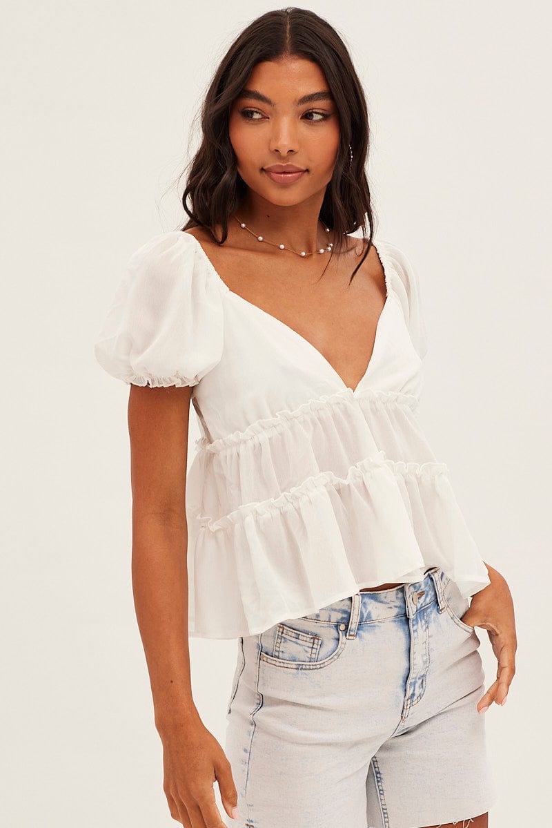 Just for Frills White Sleeveless Tiered Ruffle Top