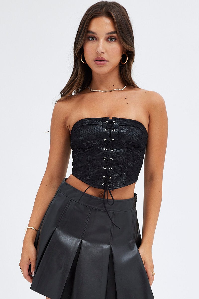 Black Corset Top with Lace Sleeveless for Ally Fashion