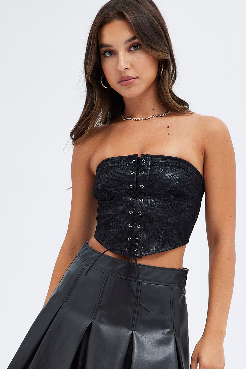 Black Corset Top with Lace Sleeveless for Ally Fashion