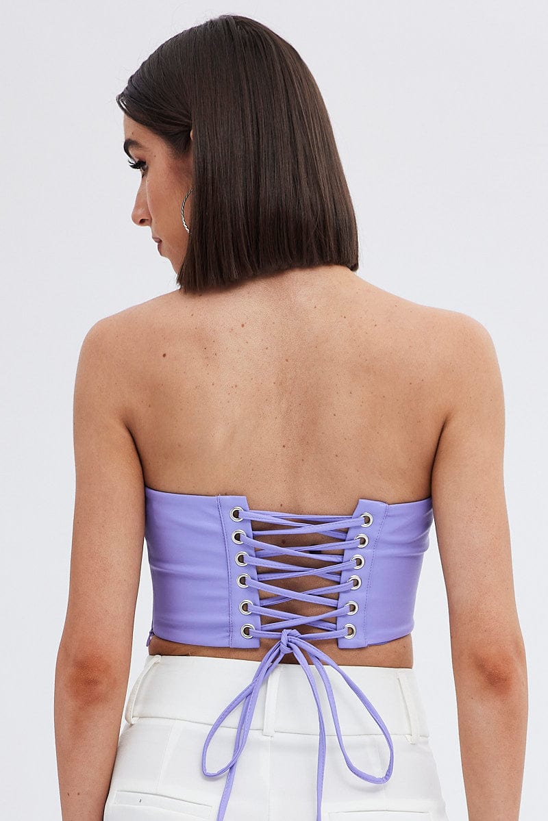 Purple Lace Up Corset Faux Leather for Ally Fashion