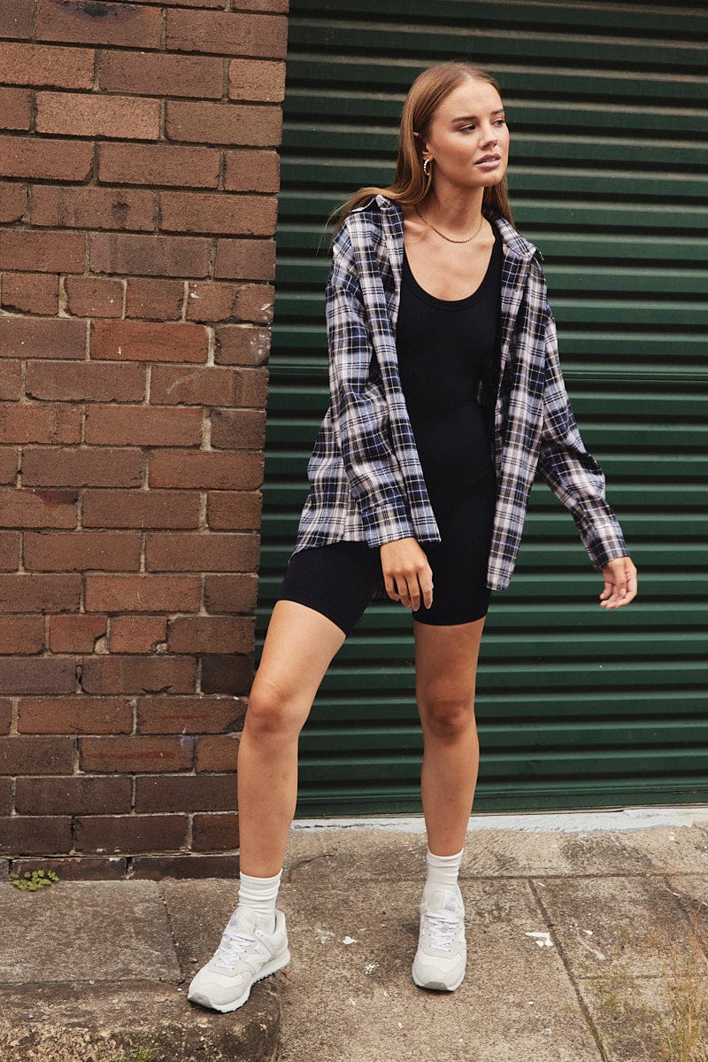 Black Check Shirt Long Sleeve Collar Check for Ally Fashion